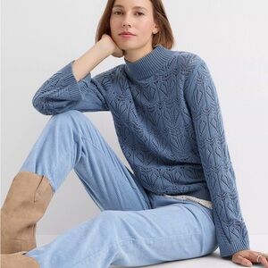 Loft Pointelle Flare Sleeve Sweater in Dove Blue Size Medium